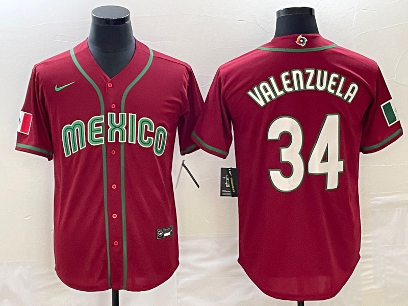 Men's 2023 World Baseball Classic #34 Fernando Valenzuela Mexico Red Jersey1 baseball jersey product view 1