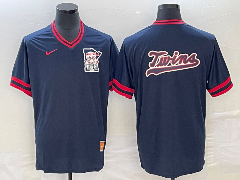 Men's Minnesota Twins Navy Replica Logo Jersey1 baseball jersey product view 1