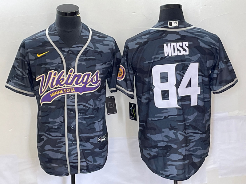 Men's Minnesota Vikings Randy Moss #84 Grey Camouflage Game Jersey1 Joint Edition football jersey product view 1