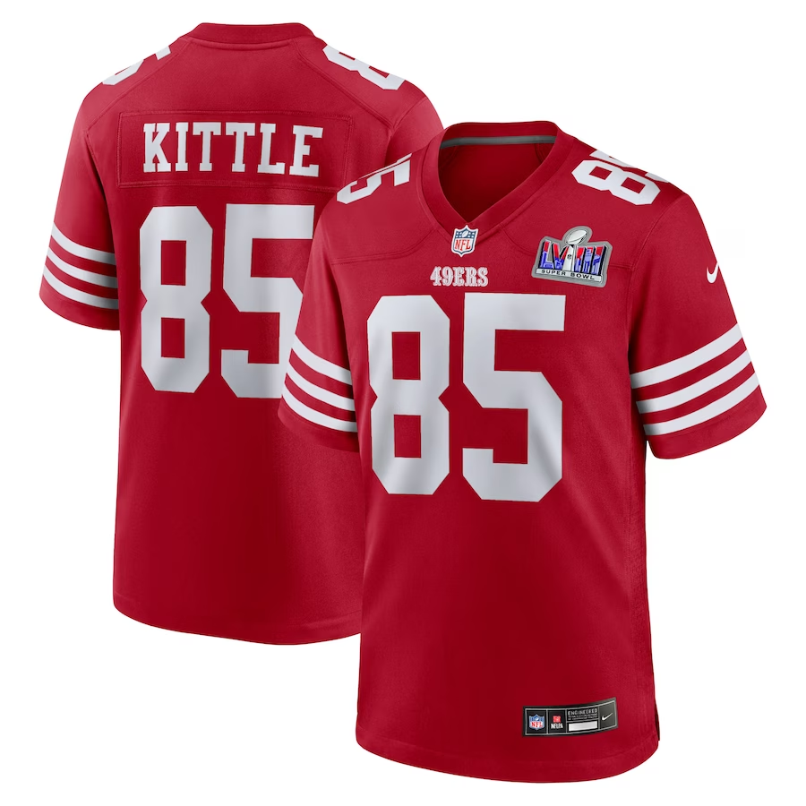 Men's San Francisco 49ers George Kittle #85 Scarlet Super Bowl LVIII Game Jersey1 football jersey product view 1