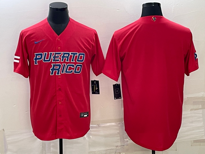 Men's 2023 World Baseball Classic Puerto Rico Red Blank Jersey1 baseball jersey product view 1