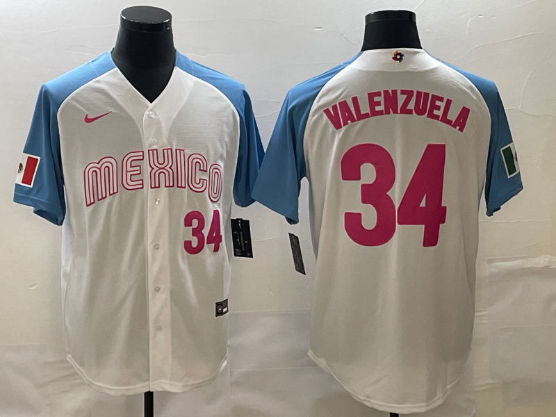 Men's 2023 World Baseball Classic #34 Fernando Valenzuela Mexico White Player Jersey1 baseball jersey product view 1