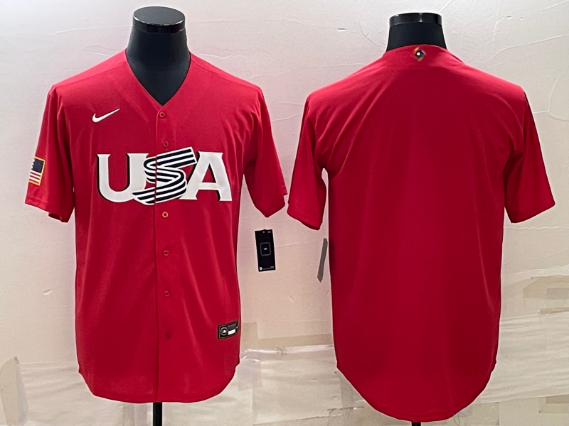 Men's 2023 World Baseball Classic USA Red Blank Jersey1 baseball jersey product view 1