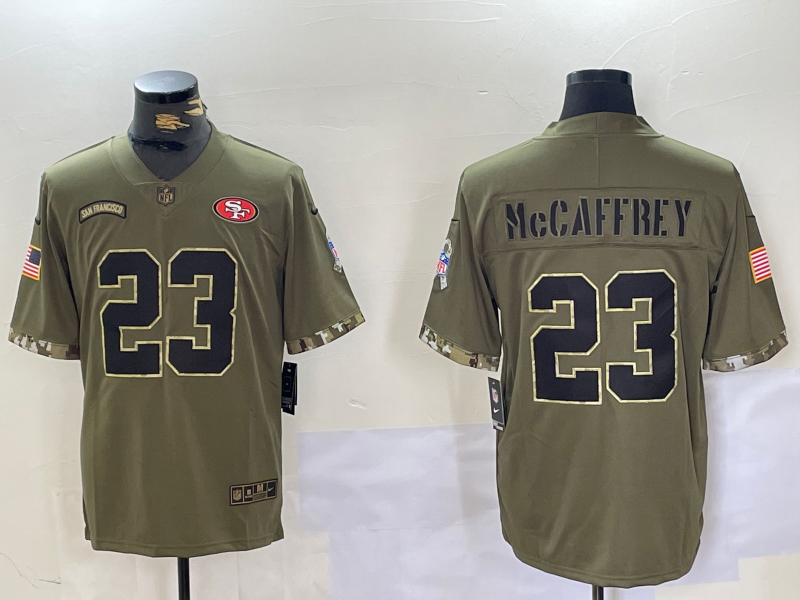 Men's San Francisco 49ers Christian McCaffrey #23 Olive Salute To Service Limited Jersey1 football jersey product view 1