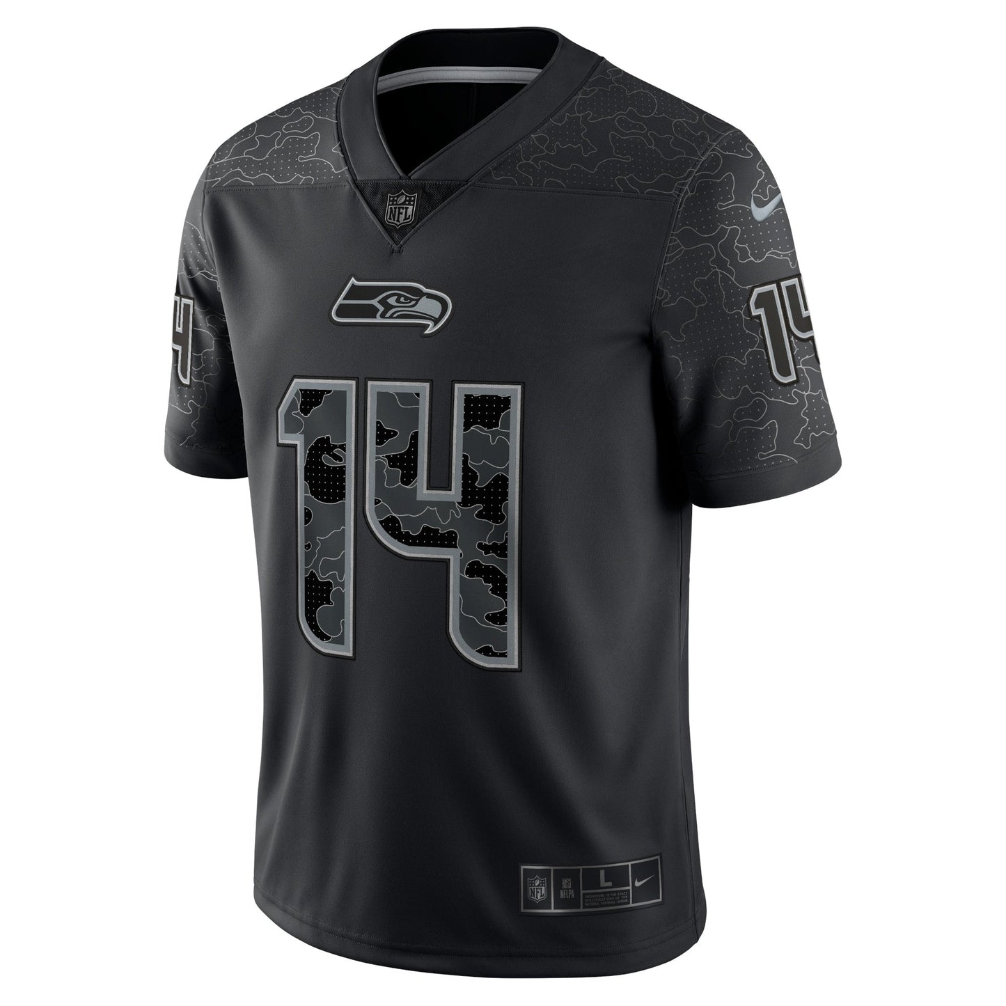 DK Metcalf Seattle Seahawks Nike RFLCTV Limited Jersey - Black football jersey product view 3