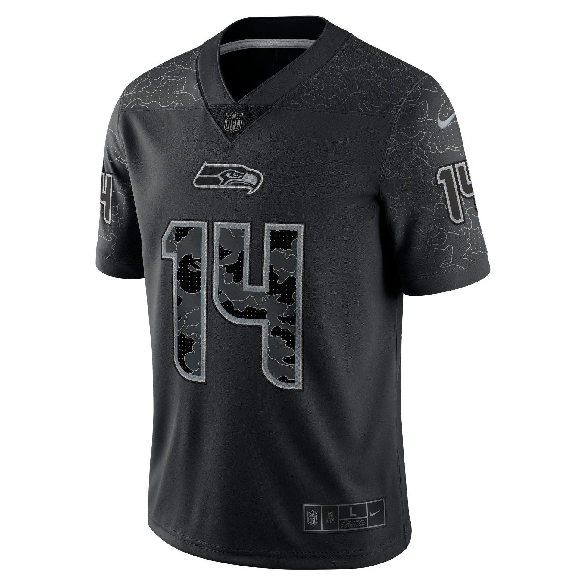DK Metcalf Seattle Seahawks Nike RFLCTV Limited Jersey - Black football jersey product view 3