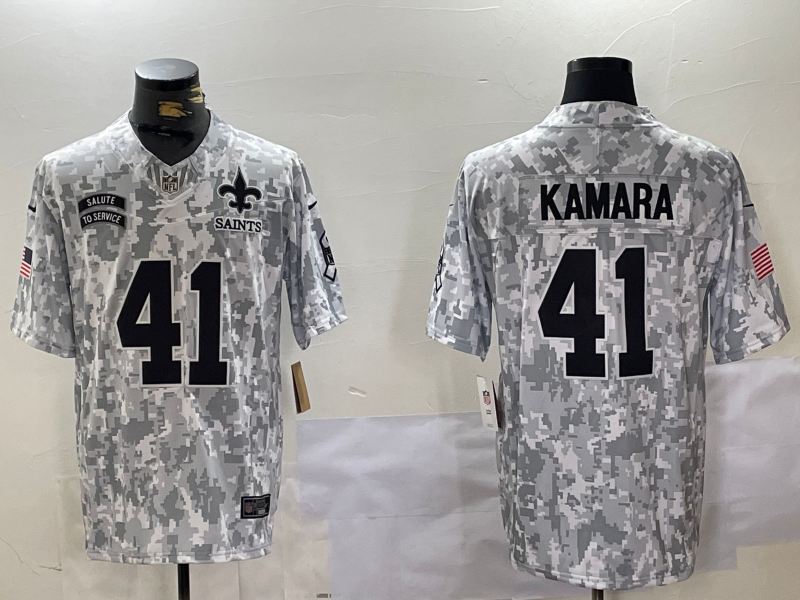 Men's New Orleans Saints Alvin Kamara #41 Arctic Camo 2024 Salute to Service Limited Jersey1 football jersey product view 1
