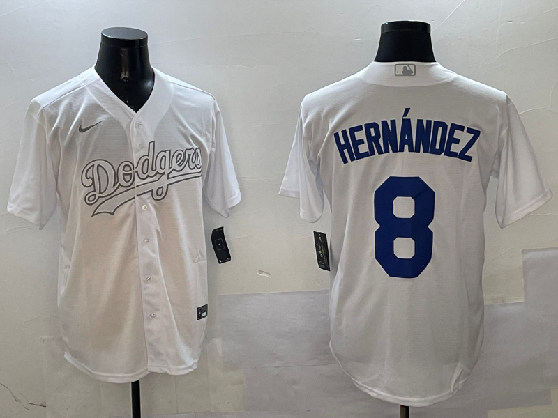 Men's Los Angeles Dodgers Enrique Hernandez #8 White Player Jersey1 baseball jersey product view 1
