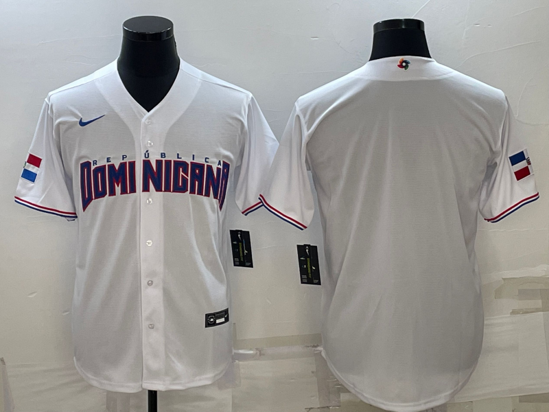 Men's 2023 World Baseball Classic Dominican Republic White Blank Jersey1 baseball jersey product view 1