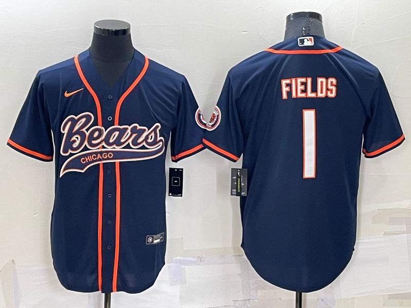 Men's Chicago Bears Justin Fields #1 Navy Game Jersey1 Joint Edition football jersey product view 1