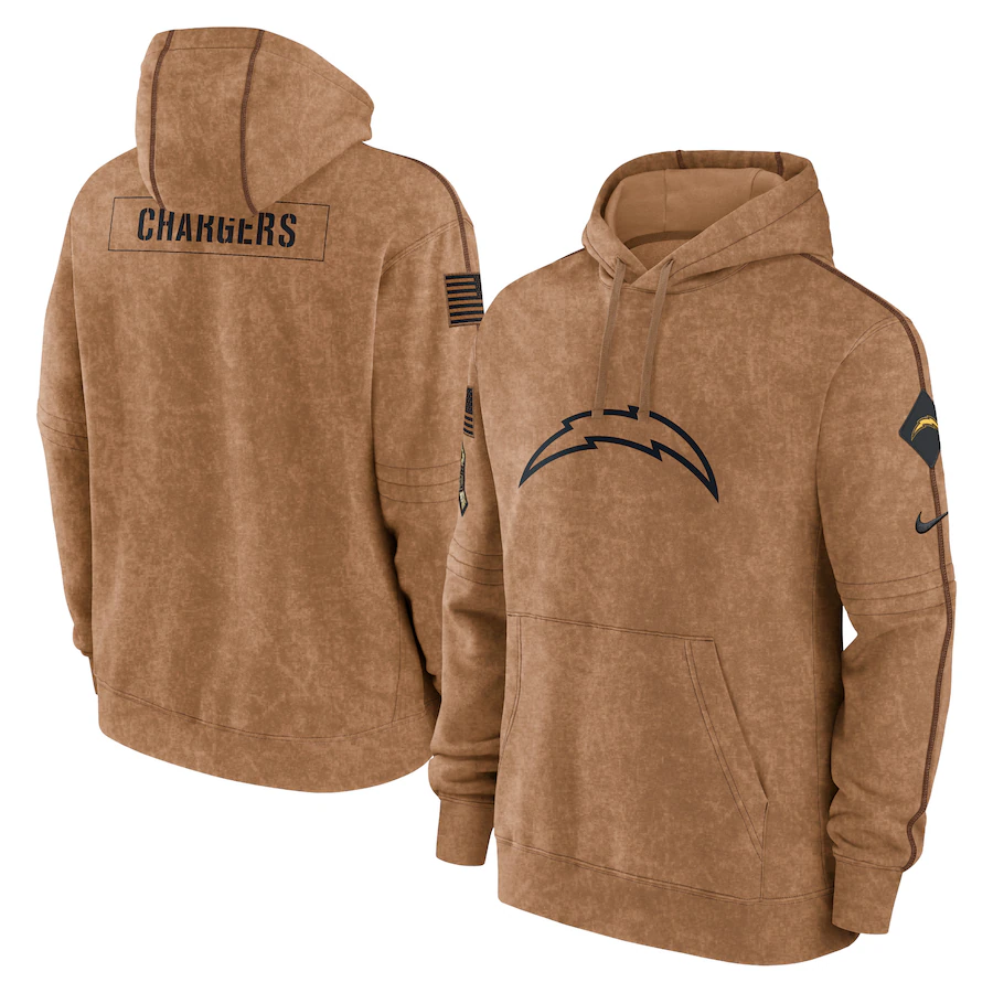 Men's Los Angeles Chargers Brown 2023 Salute To Service Club Pullover Hoodie1 football jersey product view 1