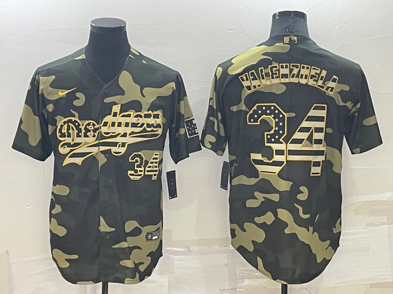 Men's Los Angeles Dodgers Fernando Valenzuela #34 Camouflage Replica Baseball Jersey1 baseball jersey product view 1