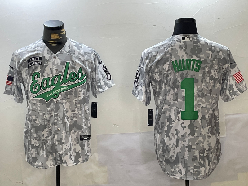 Men's Philadelphia Eagles Jalen Hurts #1 Arctic Camo 2024 Salute to Service Player Jersey1 football jersey product view 1
