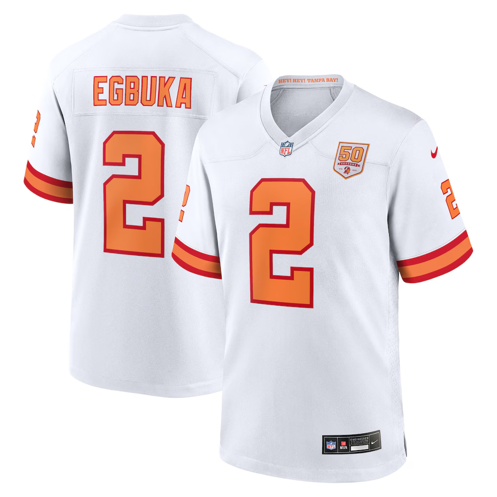 Men's Nike Emeka Egbuka White '76 Tampa Bay Buccaneers Alternate 50th Season Game Jersey football jersey product view 1