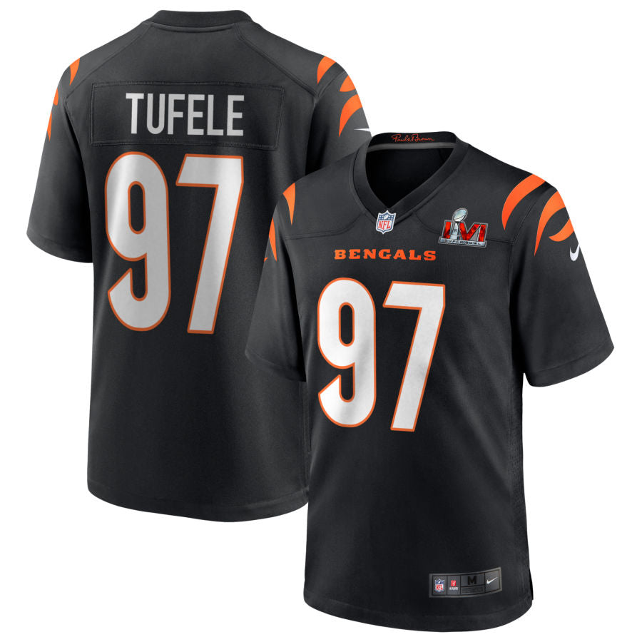 Jay Tufele Cincinnati Bengals Nike Super Bowl LVI Game Jersey - Black football jersey product view 1