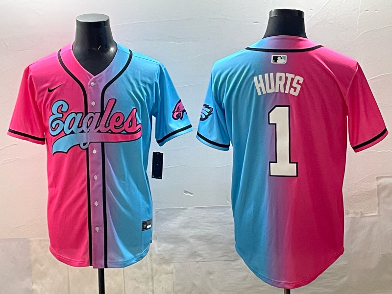 Men's Philadelphia Eagles Jalen Hurts #1 Pink/Blue Game Jersey football jersey product view 1