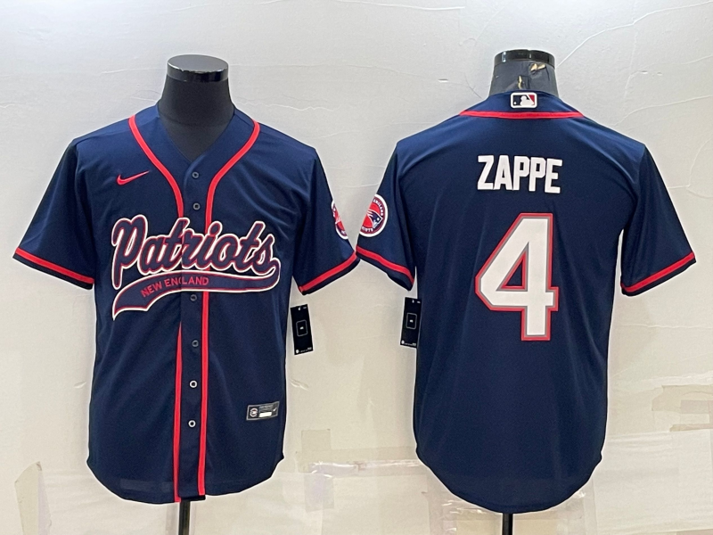Men's New England Patriots Bailey Zappe #4 Navy Game Jersey1 Joint Edition football jersey product view 1