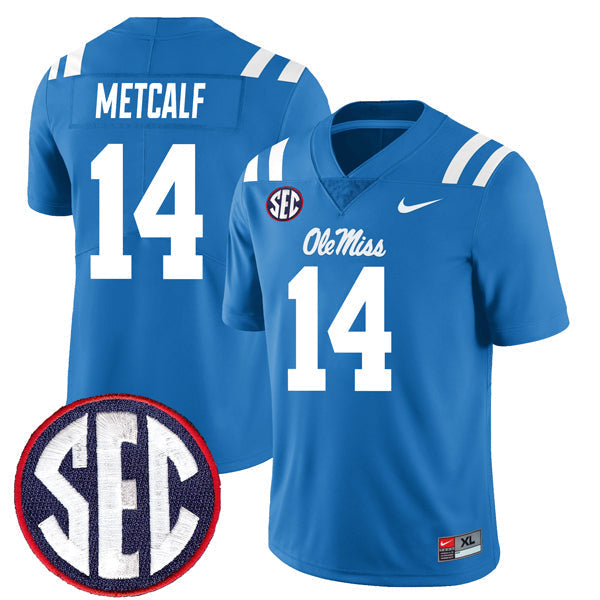 DK Metcalf Ole Miss Rebels Jersey - Powder Blue sports jersey product view 1