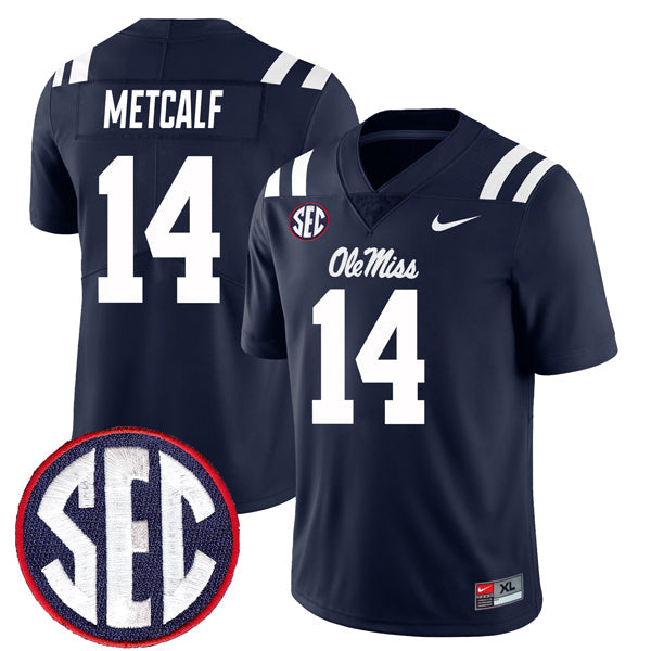 DK Metcalf Ole Miss Rebels Jersey - Navy sports jersey product view 1