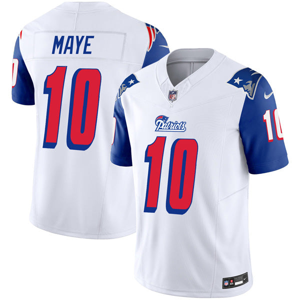 Drake Maye New England Patriots 1996 Throwback Stitched Jersey – White football jersey product view 1