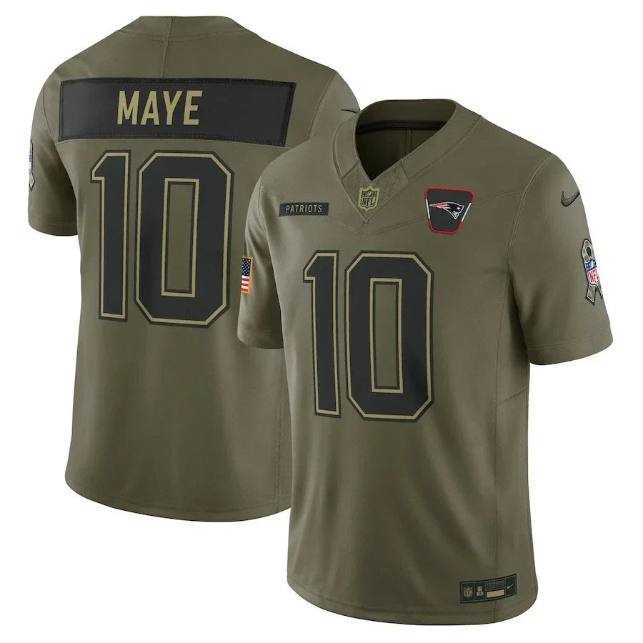 Drake Maye New England Patriots Salute to Service Jersey - Green football jersey product view 1