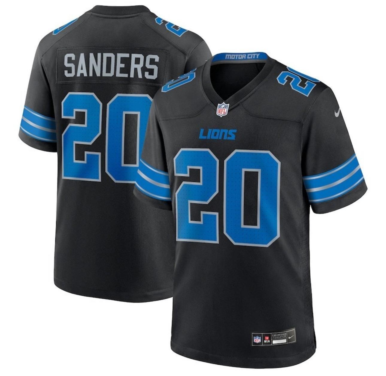 Barry Sanders Detroit Lions 2nd Alternate Game Jersey - Black football jersey product view 1