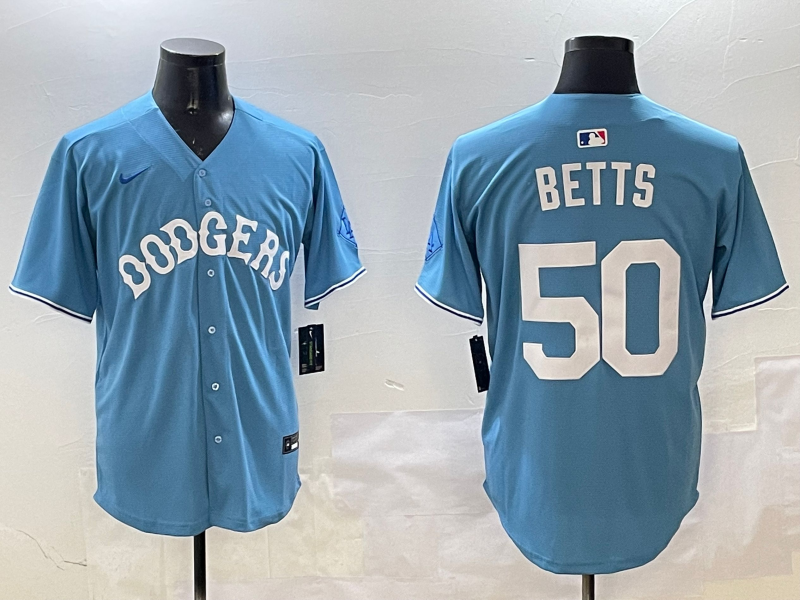 Men's Los Angeles Dodgers Mookie Betts #50 Light Blue Limited Player Jersey1 baseball jersey product view 1