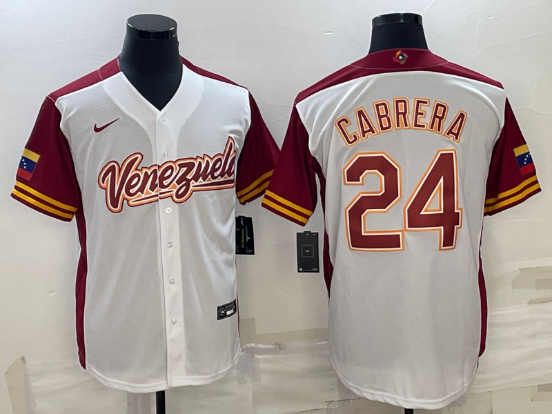 Men's 2023 World Baseball Classic #24 Miguel Cabrera Venezuela White Jersey1 baseball jersey product view 1