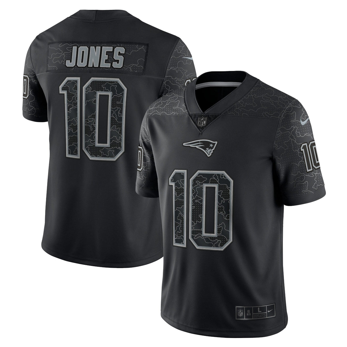 Mac Jones New England Patriots Nike RFLCTV Limited Jersey - Black football jersey product view 1