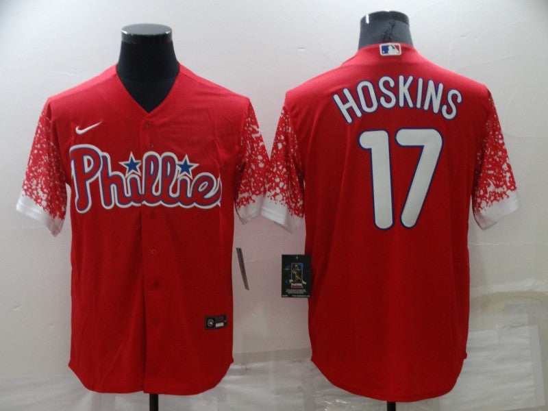 Men's Philadelphia Phillies Rhys Hoskins #17 Red Replica Player Jersey1 baseball jersey product view 1