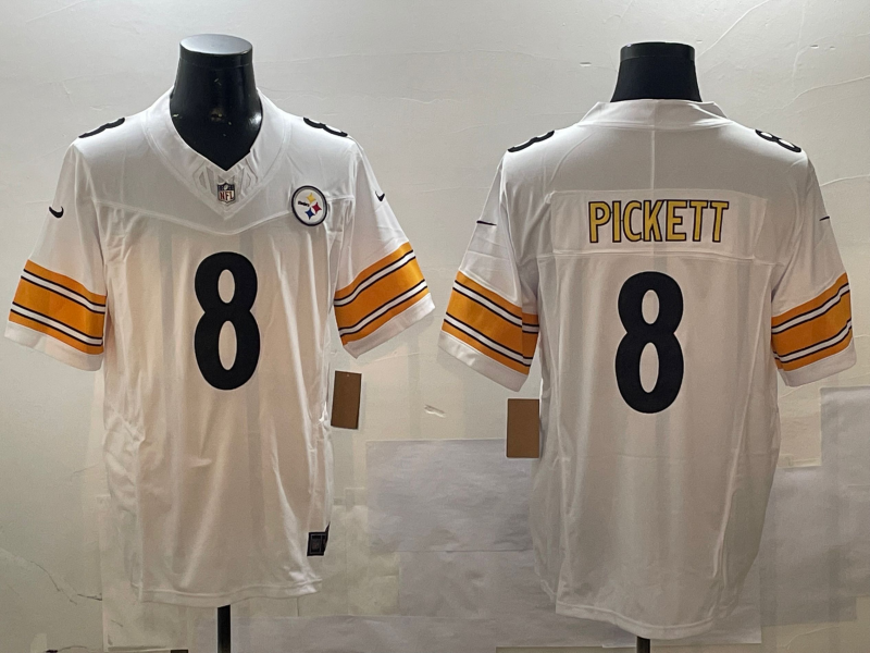 Men's Pittsburgh Steelers Kenny Pickett #8 White Game Jersey1 football jersey product view 1