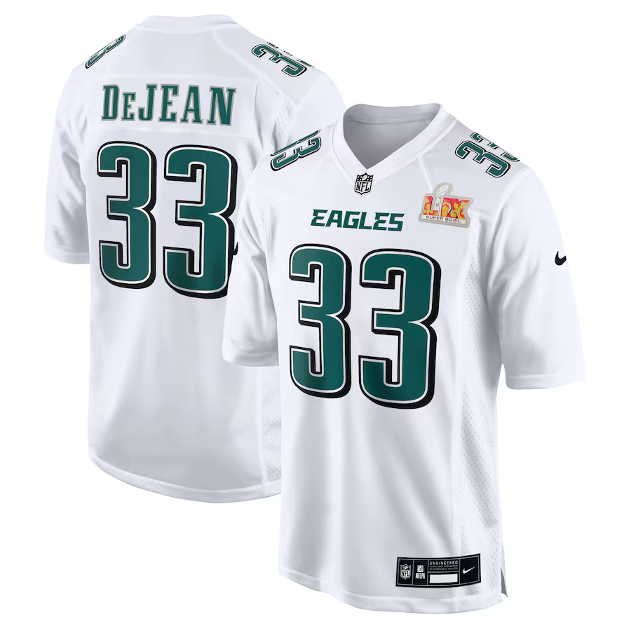 Men's Philadelphia Eagles Cooper DeJean #33 Tundra White Super Bowl LIX Fashion Game Jersey1 football jersey product view 1
