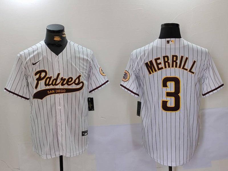 Men's San Diego Padres Jackson Merrill #3 White Alternate Replica Player Jersey1 baseball jersey product view 1