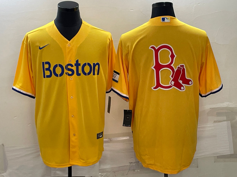 Men's Boston Red Sox Yellow Alternate Replica Player Jersey1 baseball jersey product view 1