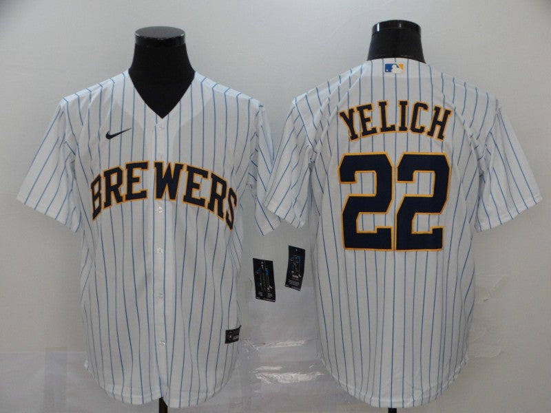 Men's Milwaukee Brewers Christian Yelich #22 MLB White Player Sewn Jersey1 baseball jersey product view 1