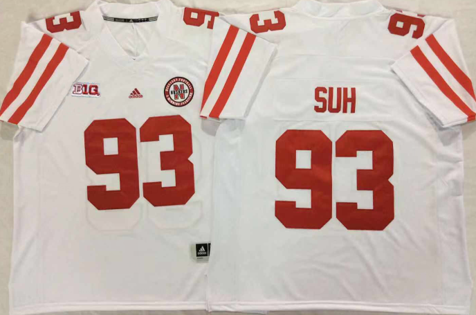 Men's Nebraska Huskers Ndamukong Suh #93 White Player Game Jersey sports jersey product view 1