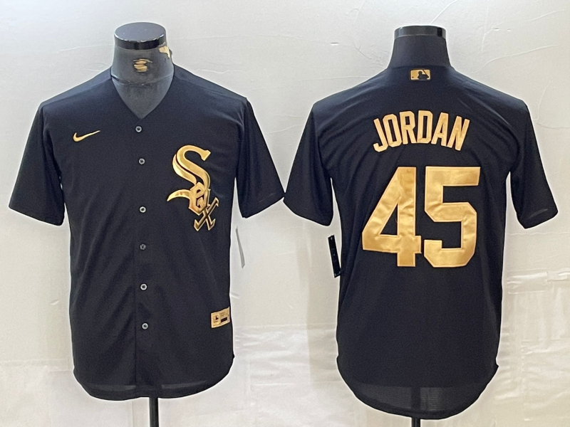 Men's Chicago White Sox Michael Jordan #45 Black Replica Team Jersey1 basketball jersey product view 1