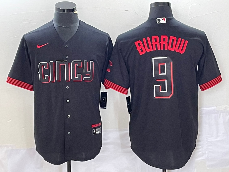 Men's Cincinnati Reds Joe Burrow #9 Black 2023 City Connect Replica Player Jersey baseball jersey product view 1