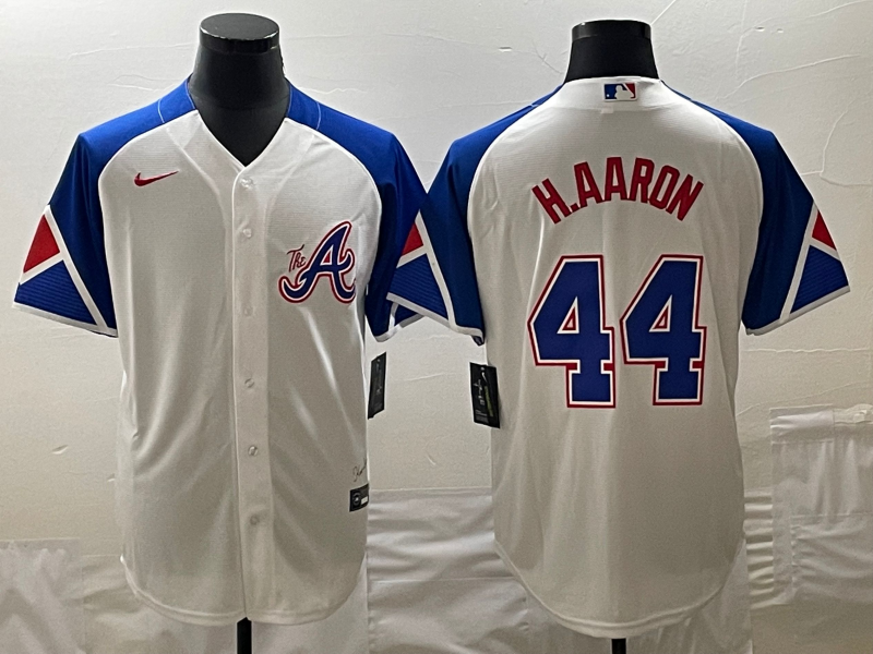 Men's Atlanta Braves Hank Aaron #44 White 2023 City Connect Replica Jersey1 baseball jersey product view 1
