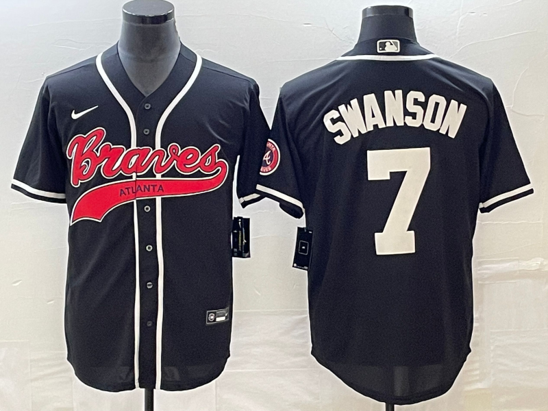 Men's Atlanta Braves Dansby Swanson #7 Black Replica Player Jersey1 Joint Edition baseball jersey product view 1