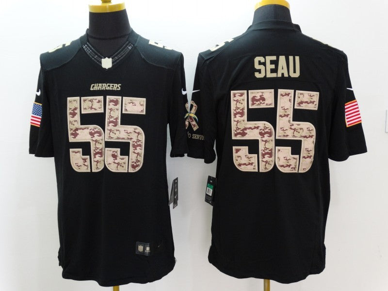 Men's Los Angeles Chargers Junior Seau #55 Black Game Player Jersey1 football jersey product view 1