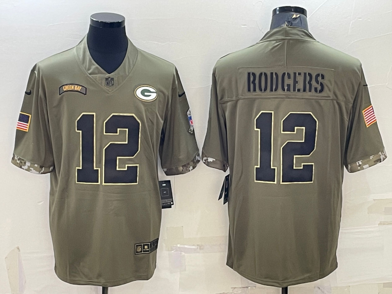 Men's Green Bay Packers Aaron Rodgers #12 Olive 2022 Salute To Service Limited Jersey1 football jersey product view 1