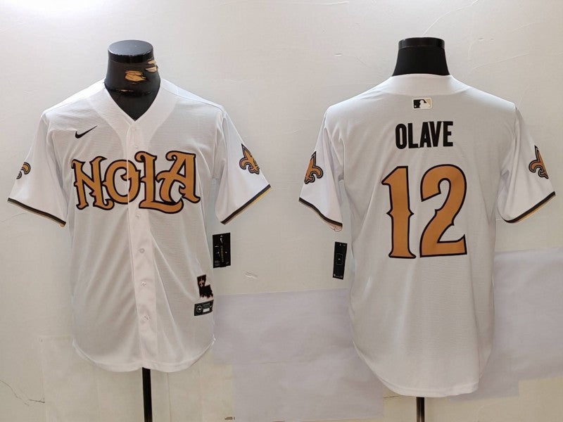 Men's New Orleans Saints Chris Olave #12 White Game Player Jersey1 football jersey product view 1