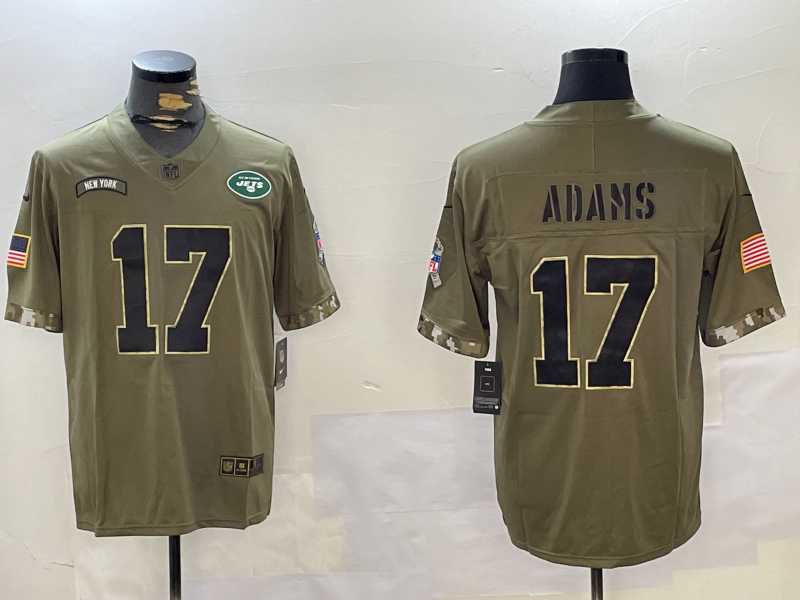 Men's New York Jets Davante Adams #17 Olive Salute To Service Game Jersey1 football jersey product view 1