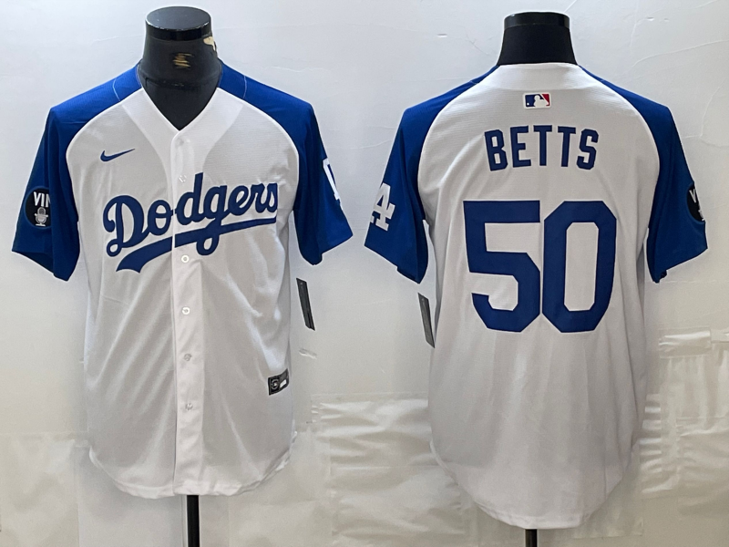 Men's Los Angeles Dodgers Mookie Betts #50 White Limited Jersey1 baseball jersey product view 1