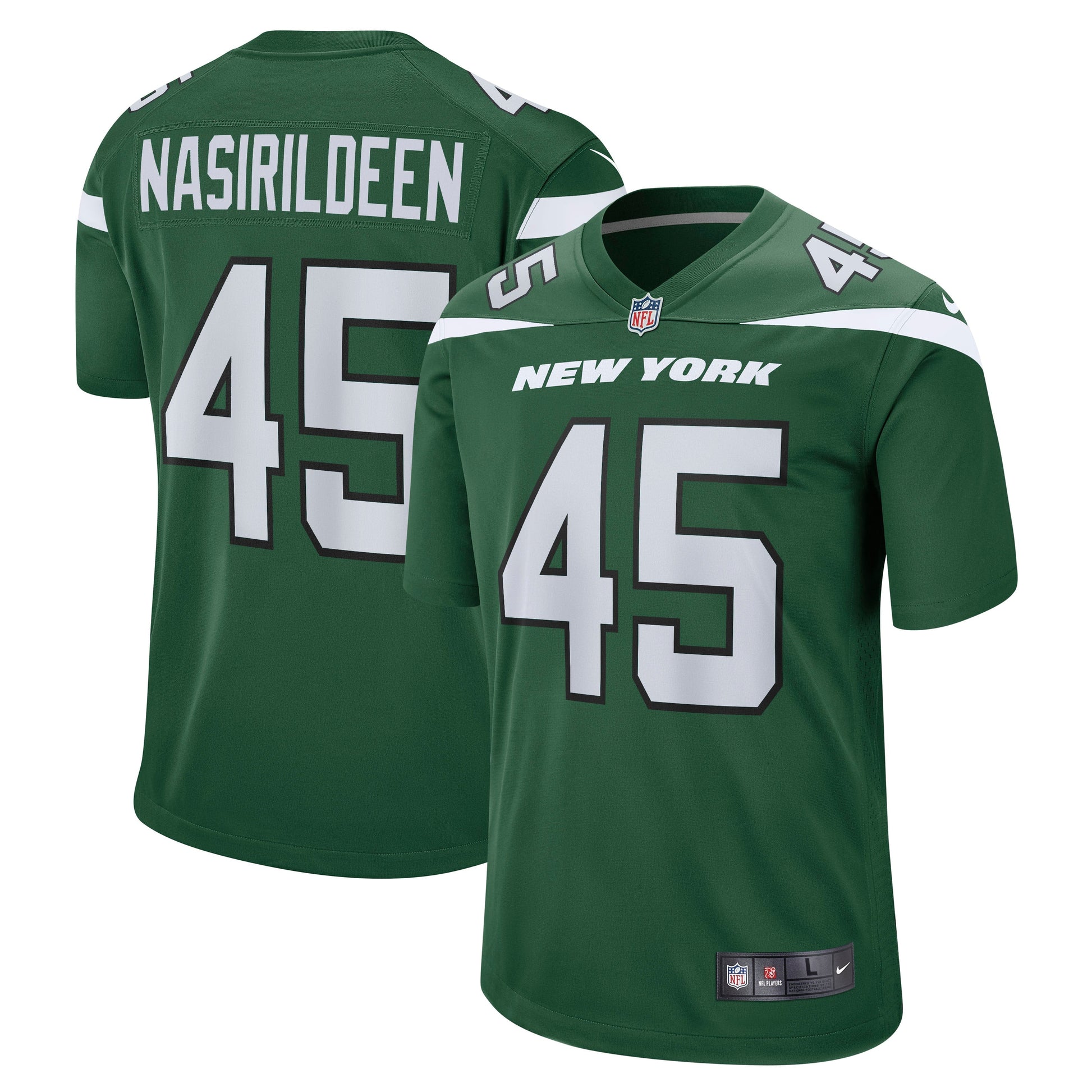 Hamsah Nasirildeen New York Jets Nike Game Jersey - Gotham Green football jersey product view 1