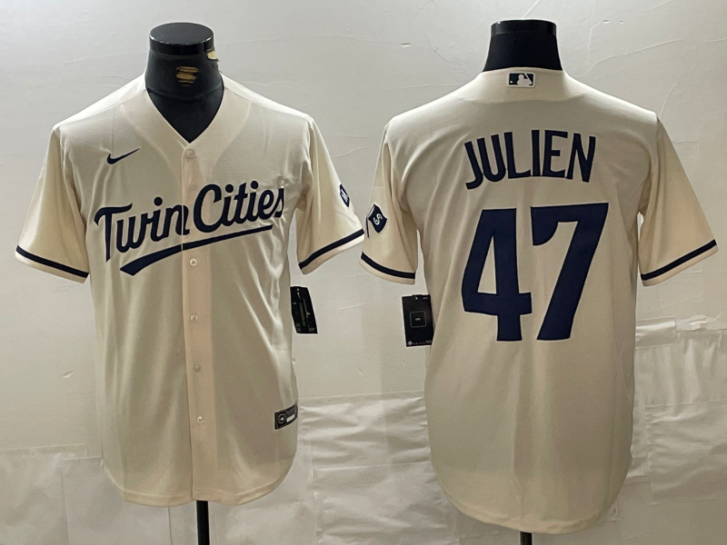Men's Minnesota Twins Edouard Julien #47 Cream Limited Player Jersey1 baseball jersey product view 1