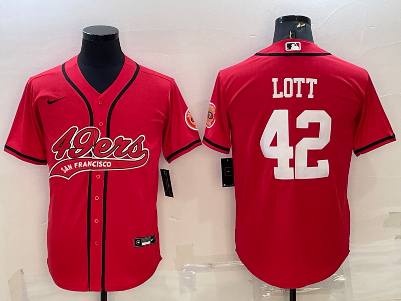 Men's San Francisco 49ers Ronnie Lott #42 Red Game Jersey1 Joint Edition football jersey product view 1