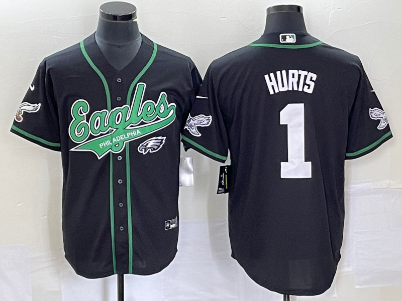 Men's Philadelphia Eagles Jalen Hurts #1 Black Game Jersey1 Joint Edition football jersey product view 1