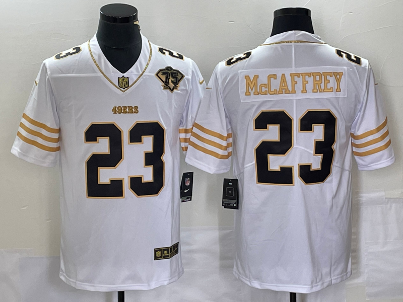 Men's San Francisco 49ers Christian McCaffrey #23 White Player Jersey1 football jersey product view 1
